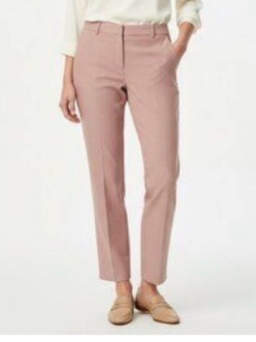 Ann Taylor Straight-Leg Woven Dress Pants in Blush and White Like New 6 petite